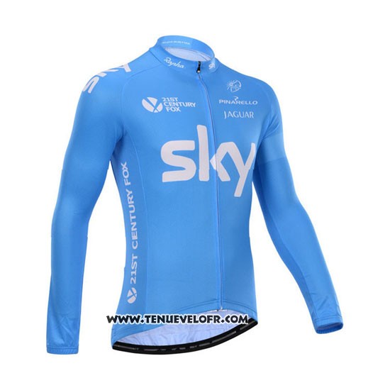 2014 Maillot Ciclismo Sky Blanc et Azur Manches Longues et Cuissard